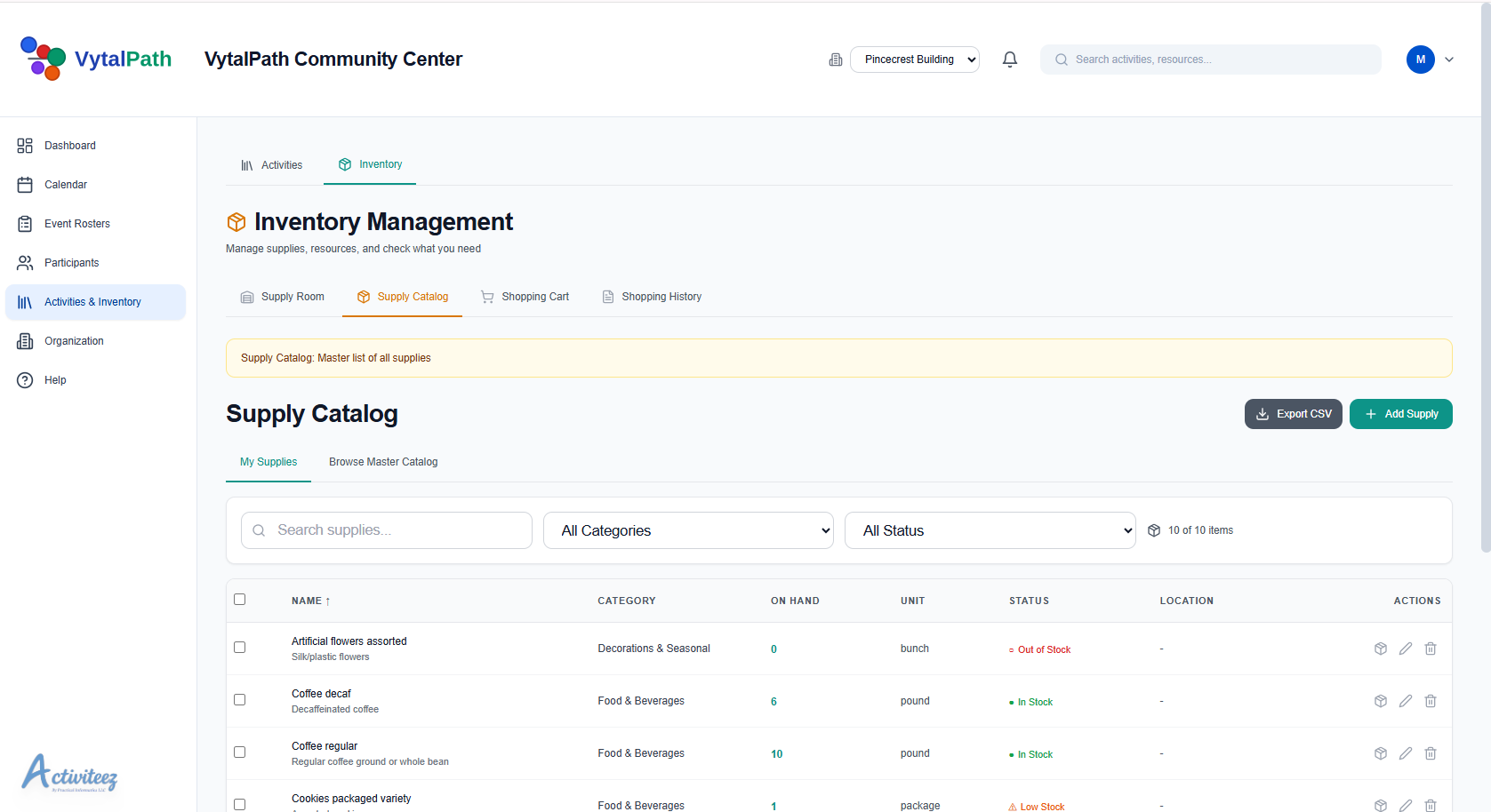 Activiteez Inventory Management